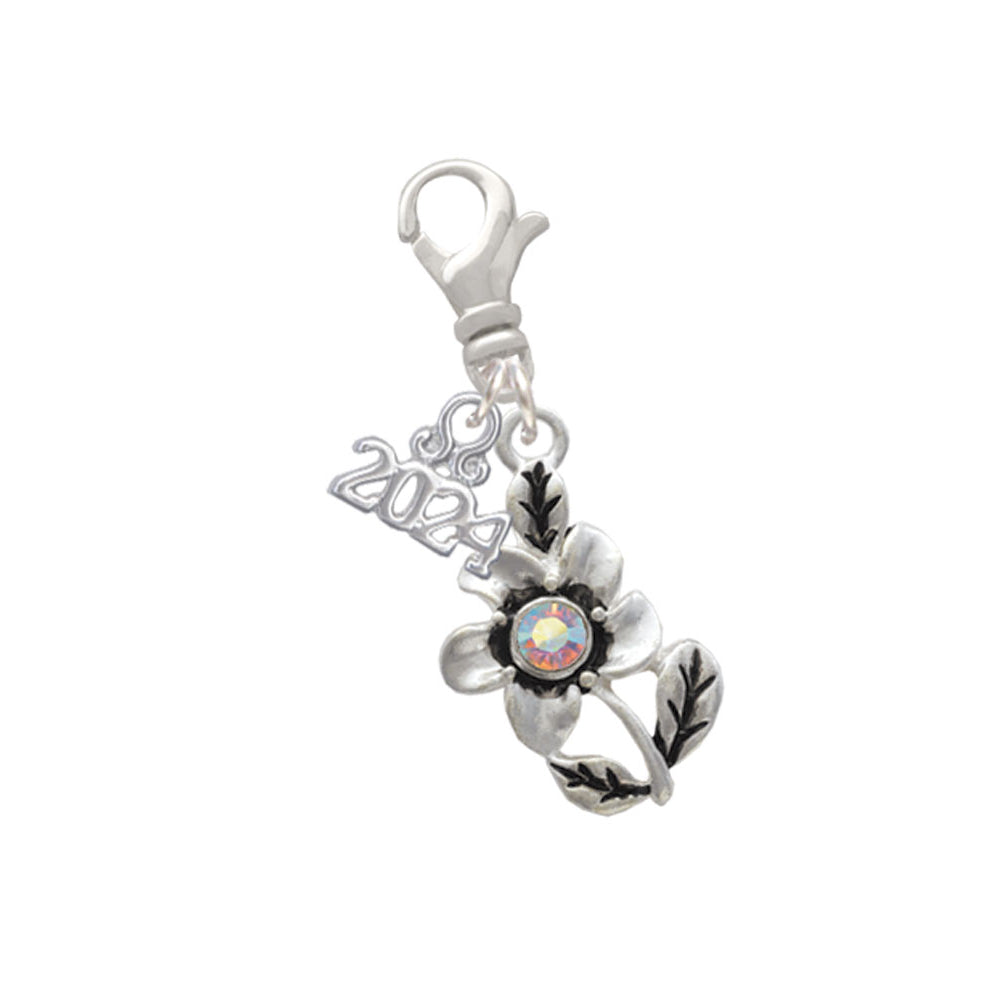 Delight Jewelry Silvertone Flower with AB Crystal Clip on Charm with Year 2024 Image 1