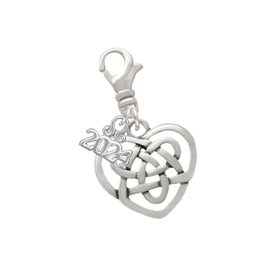Delight Jewelry Silvertone Celtic Knot Heart Clip on Charm with Year 2024 Image 1