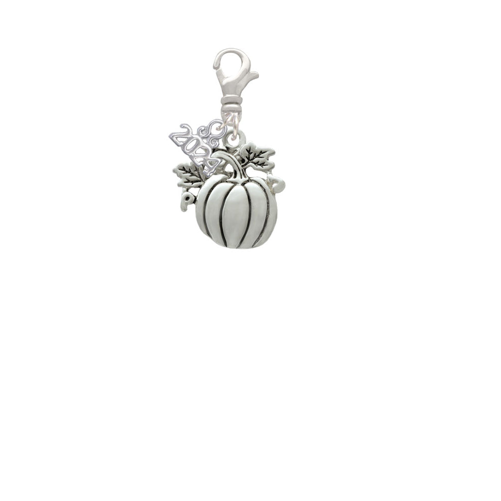 Delight Jewelry Silvertone Large Antiqued Pumpkin Clip on Charm with Year 2024 Image 2