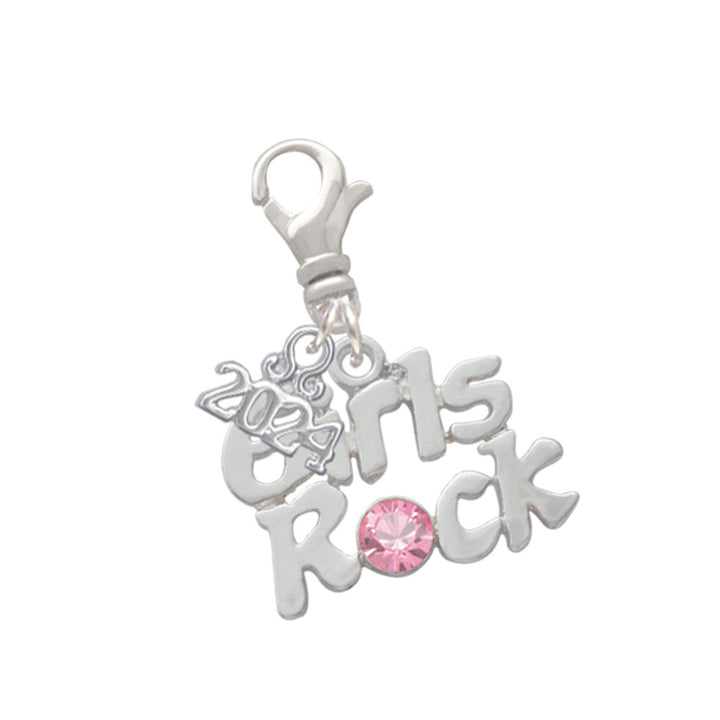 Delight Jewelry Silvertone Girls Rock with Light Pink Crystal Clip on Charm with Year 2024 Image 1