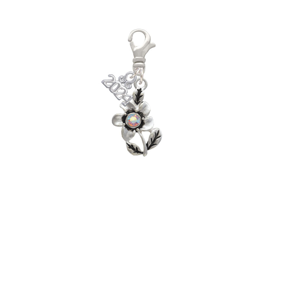 Delight Jewelry Silvertone Flower with AB Crystal Clip on Charm with Year 2024 Image 2