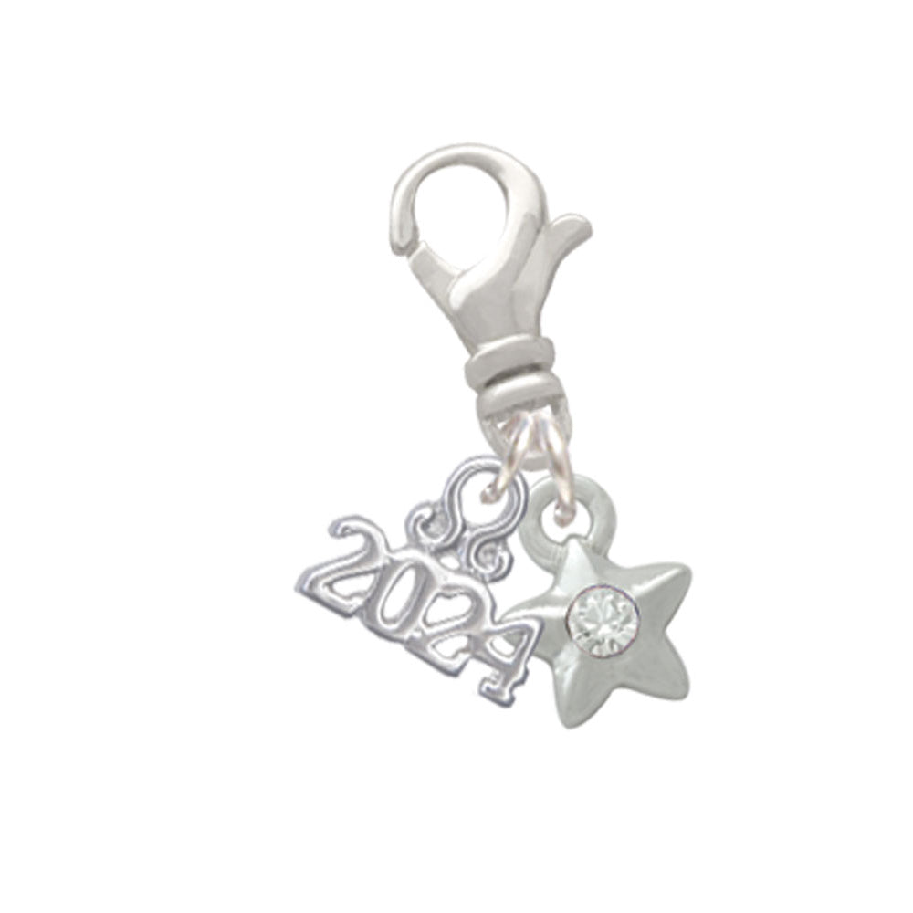 Delight Jewelry Silvertone Mini Star with Clear Crystal Clip on Charm with Year 2024 Image 1