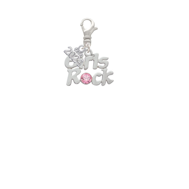 Delight Jewelry Silvertone Girls Rock with Light Pink Crystal Clip on Charm with Year 2024 Image 2