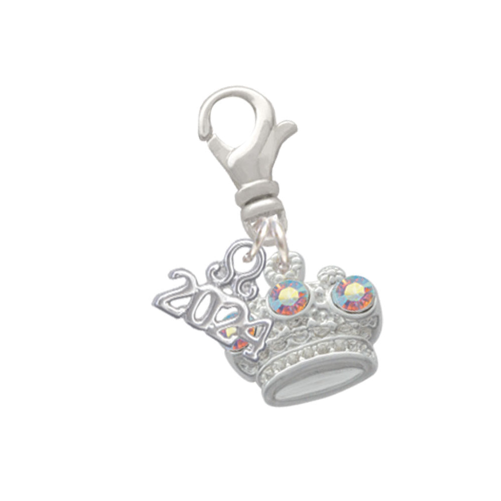 Delight Jewelry Silvertone Crown with 3 Clear AB Crystals Clip on Charm with Year 2024 Image 1