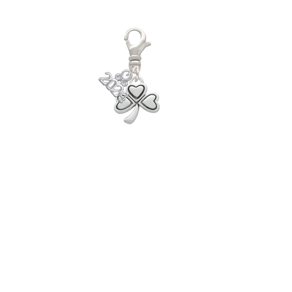 Delight Jewelry Silvertone Antiqued Shamrock Clip on Charm with Year 2024 Image 2