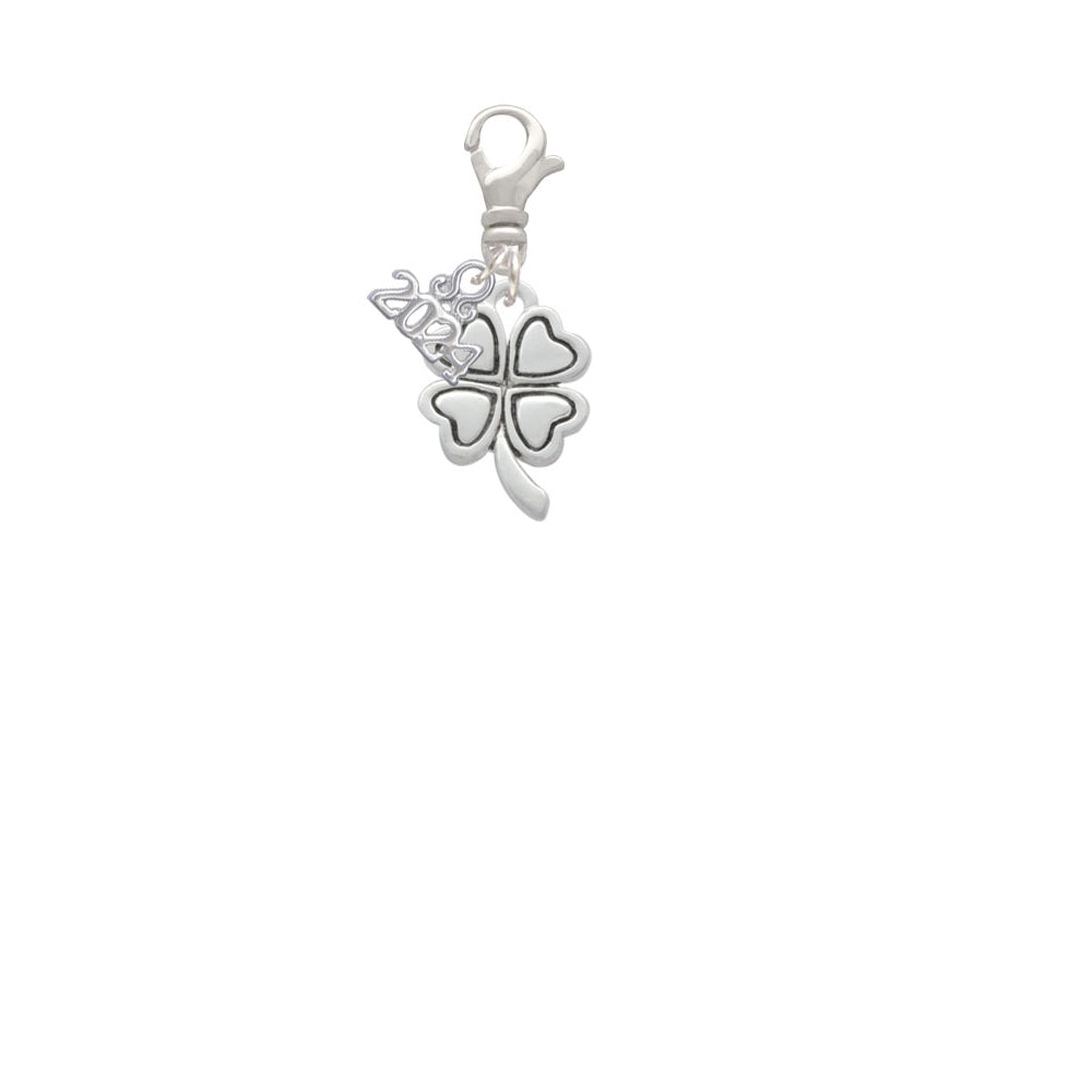 Delight Jewelry Silvertone Antiqued Four Leaf Clover Clip on Charm with Year 2024 Image 2