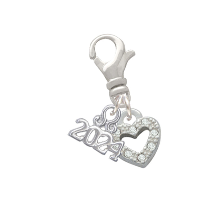 Delight Jewelry Silvertone Mini Clear Crystal Heart Clip on Charm with Year 2024 Image 1