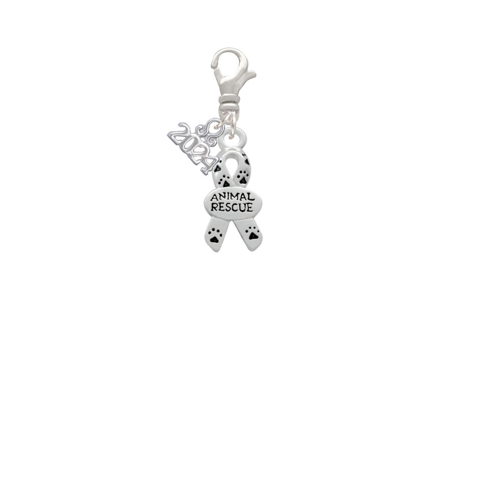 Delight Jewelry Silvertone Small Paw Print Ribbon Animal Rescue Clip on Charm with Year 2024 Image 2