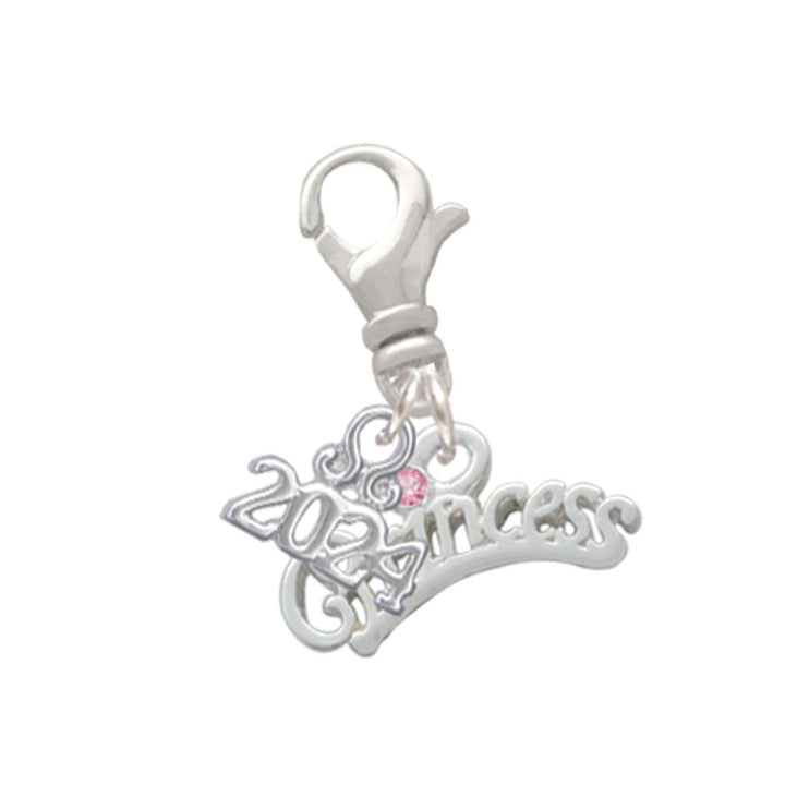 Delight Jewelry Silvertone Princess with Pink Crystal Clip on Charm with Year 2024 Image 1
