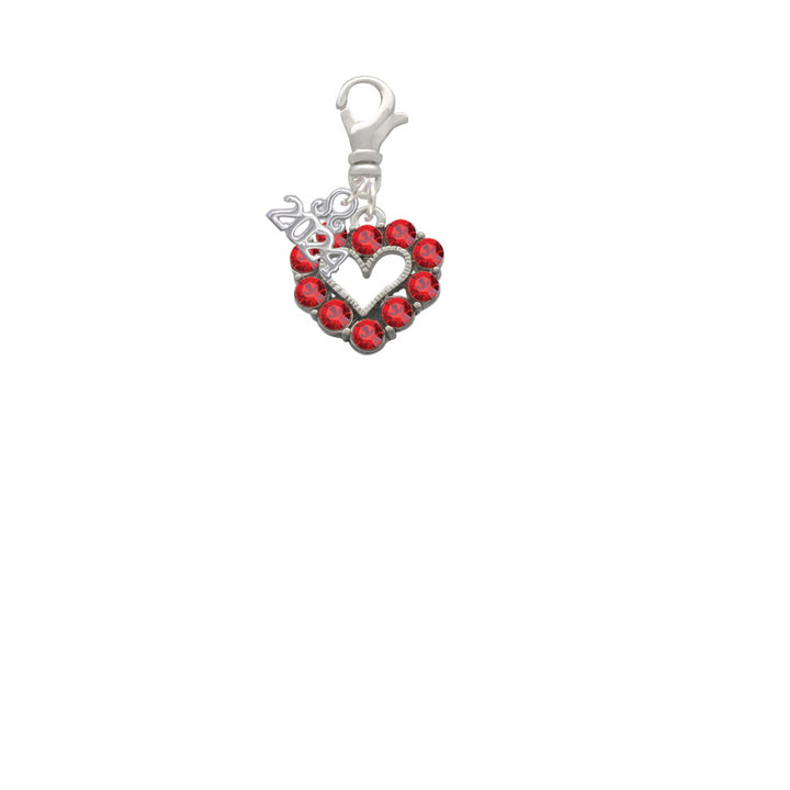 Delight Jewelry Silvertone Open Heart with Red Crystal Border Clip on Charm with Year 2024 Image 2