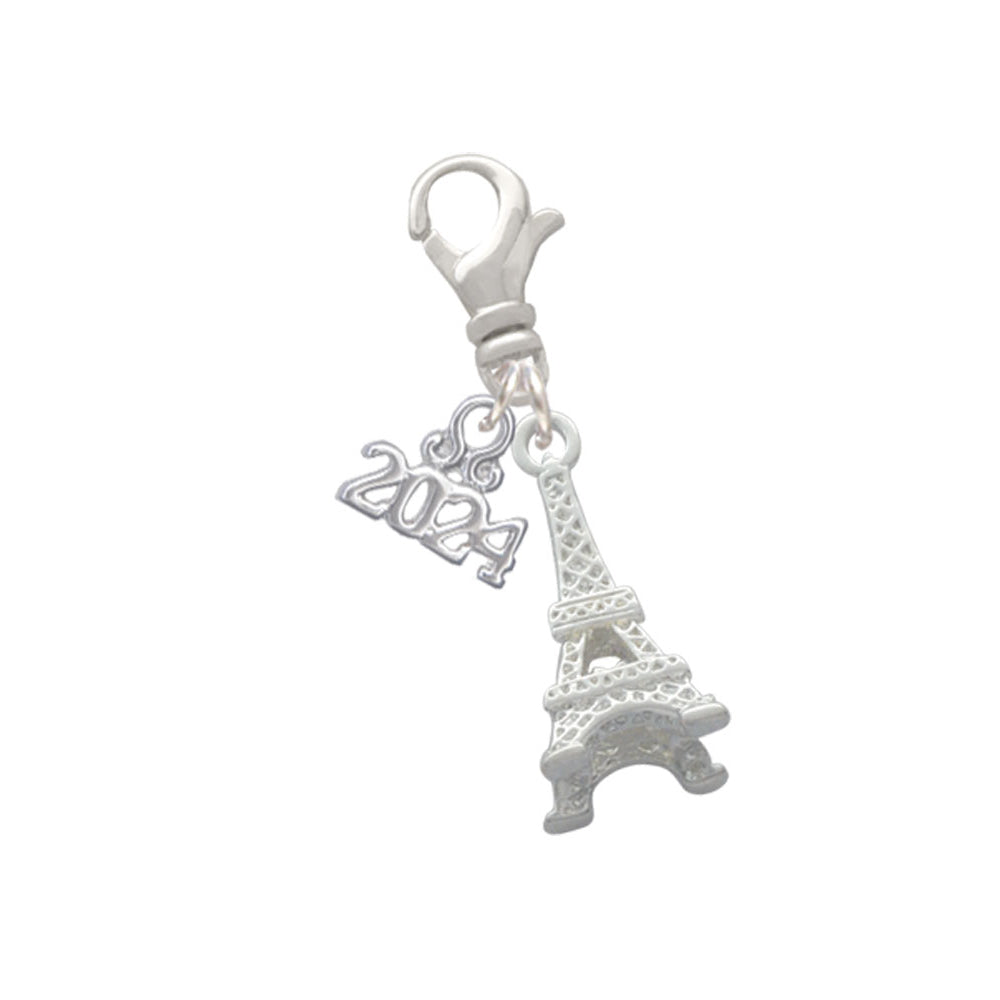 Delight Jewelry Silvertone 3-D Eiffel Tower Clip on Charm with Year 2024 Image 1