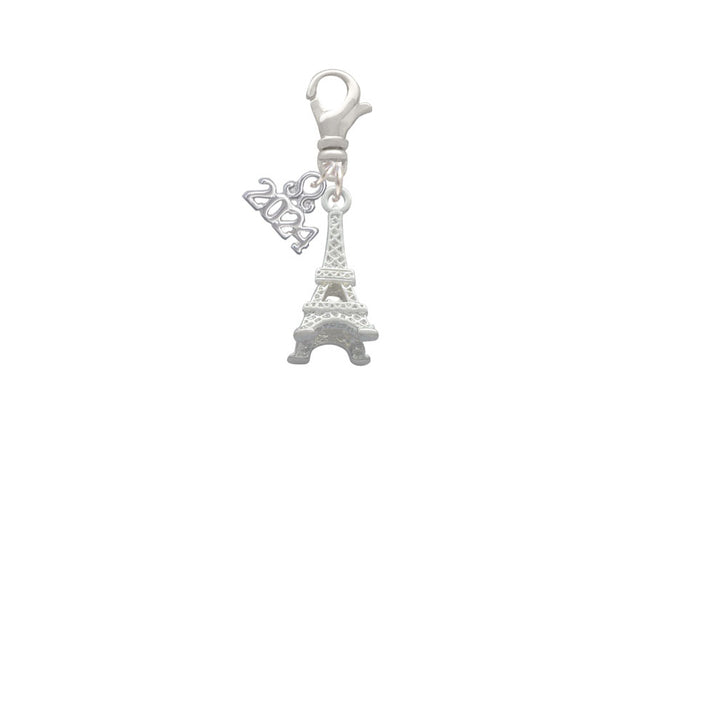 Delight Jewelry Silvertone 3-D Eiffel Tower Clip on Charm with Year 2024 Image 2