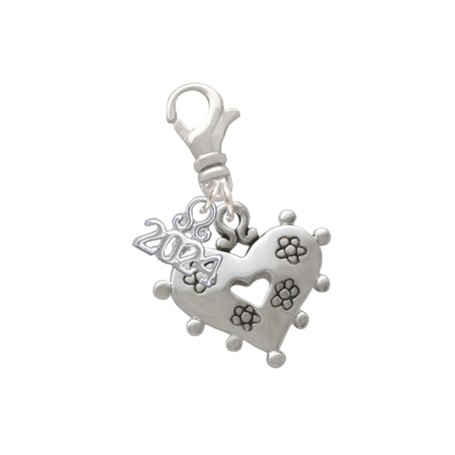 Delight Jewelry Silvertone Large Heart with Flowers Clip on Charm with Year 2024 Image 1