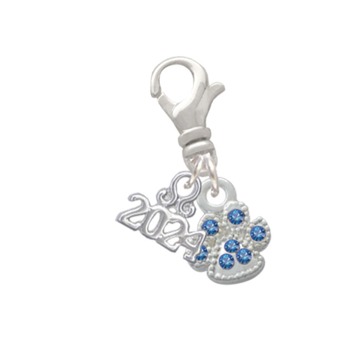 Delight Jewelry Silvertone Mini Paw with Blue Crystals Clip on Charm with Year 2024 Image 1