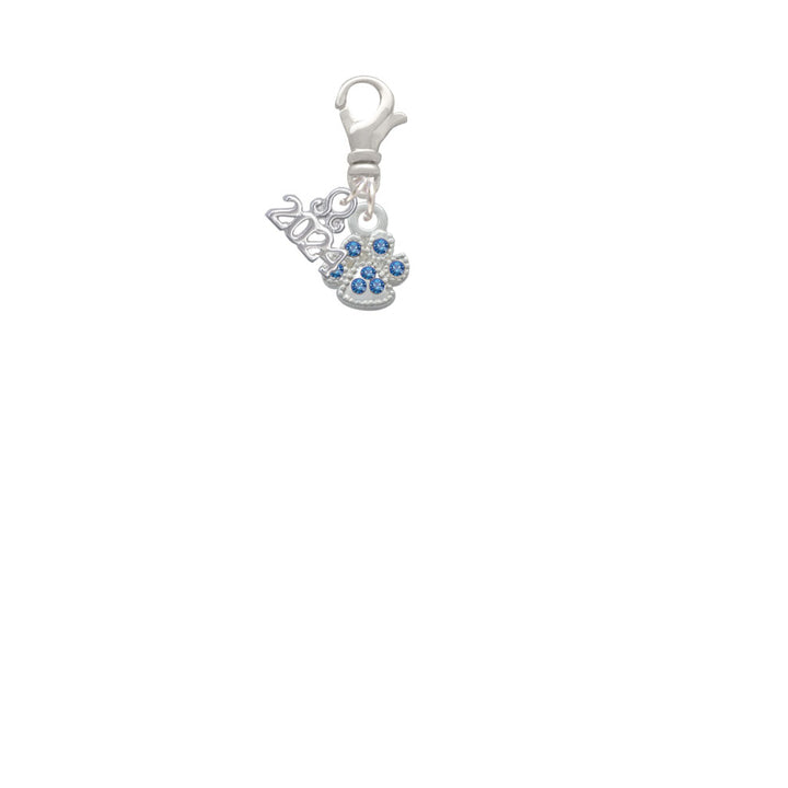 Delight Jewelry Silvertone Mini Paw with Blue Crystals Clip on Charm with Year 2024 Image 2