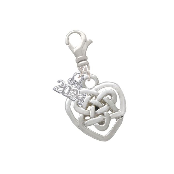 Delight Jewelry Silvertone Small Celtic Heart Knot Clip on Charm with Year 2024 Image 1