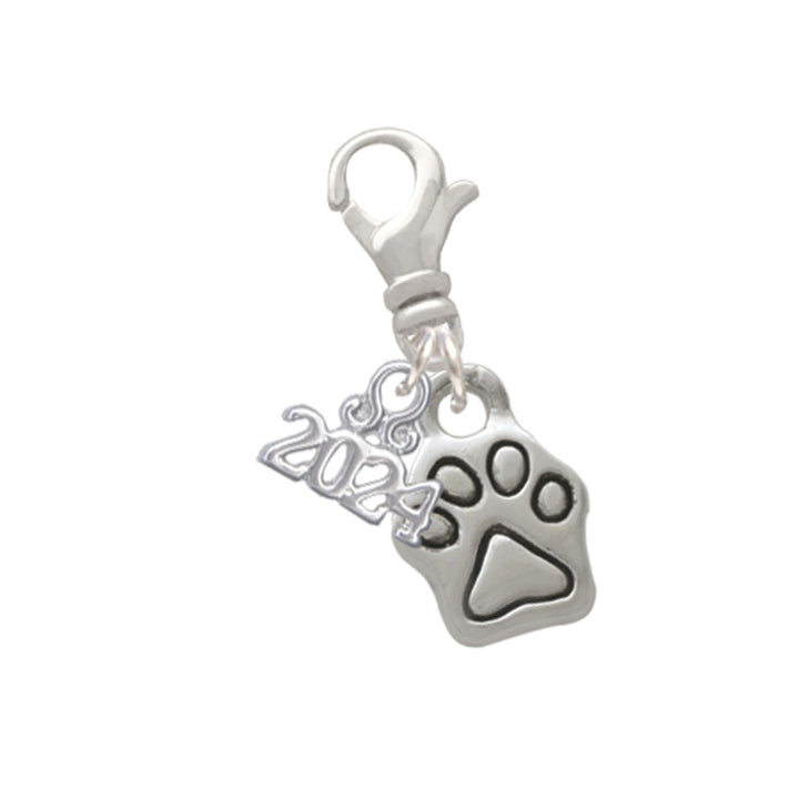 Delight Jewelry Silvertone Mini Paw Clip on Charm with Year 2024 Image 1