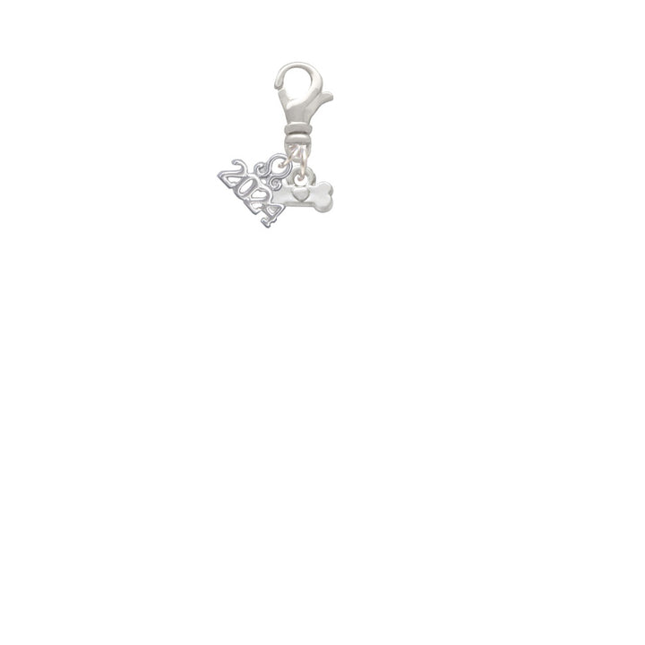 Delight Jewelry Silvertone Mini Dog Bone with Heart Clip on Charm with Year 2024 Image 2