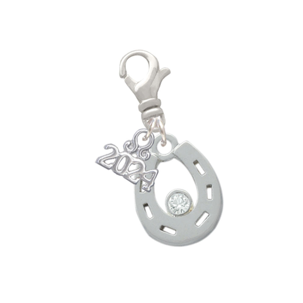 Delight Jewelry Silvertone Horseshoe with Clear Crystal Clip on Charm with Year 2024 Image 1