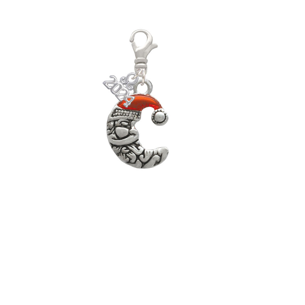 Delight Jewelry Silvertone Small Crescent Moon Santa Clip on Charm with Year 2024 Image 2