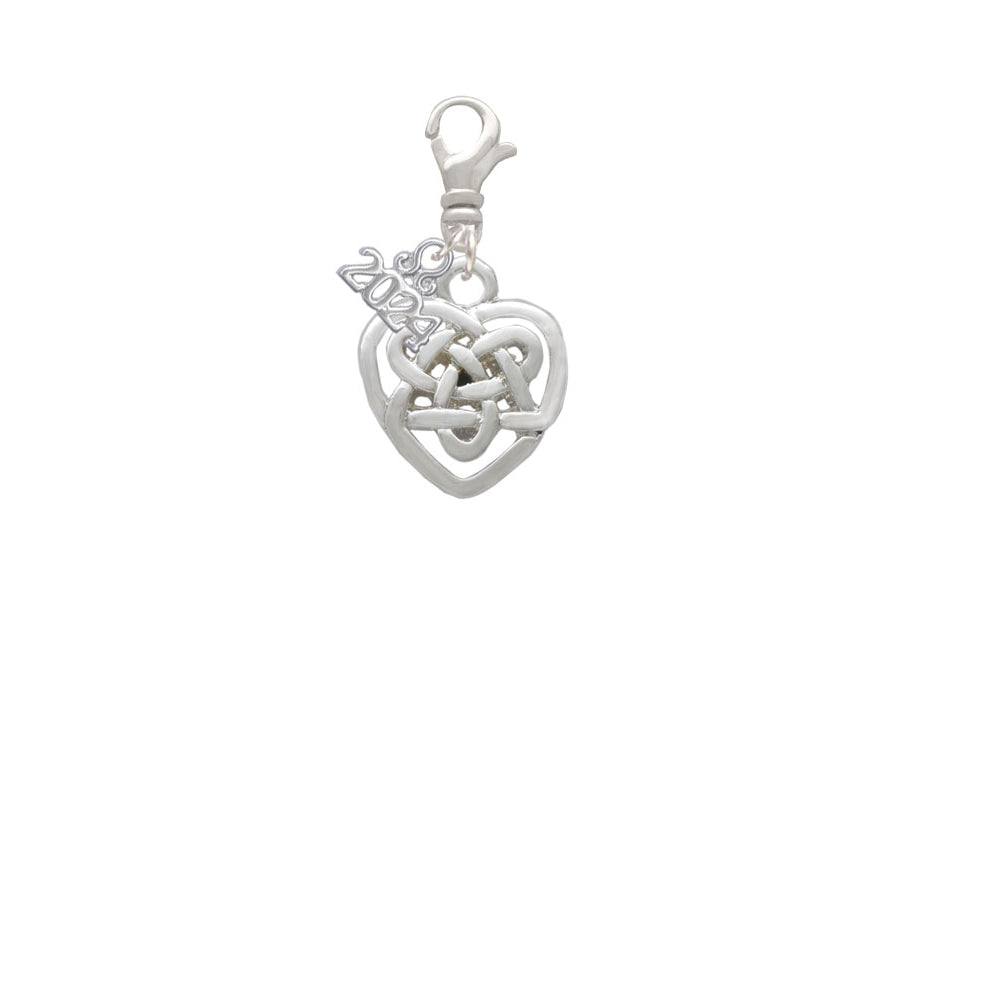 Delight Jewelry Silvertone Small Celtic Heart Knot Clip on Charm with Year 2024 Image 2