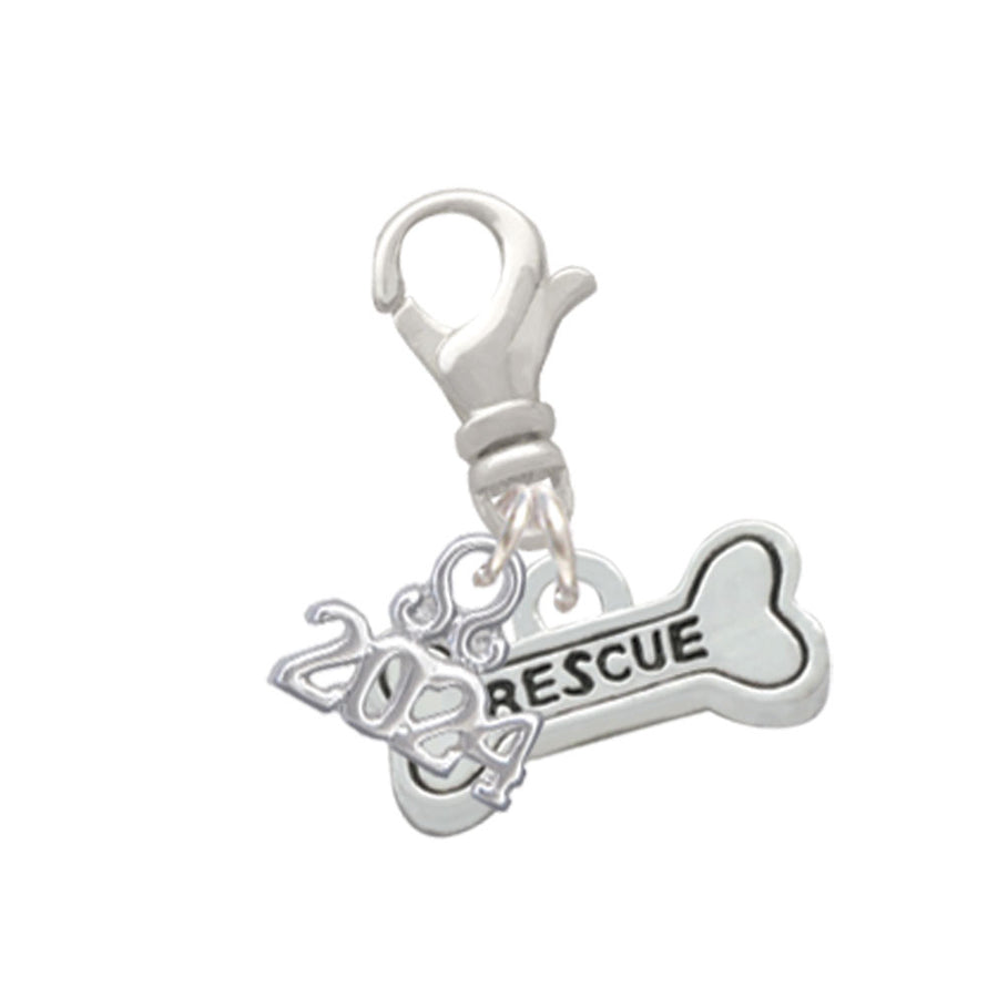 Delight Jewelry Silvertone Mini Rescue Dog Bone Clip on Charm with Year 2024 Image 1