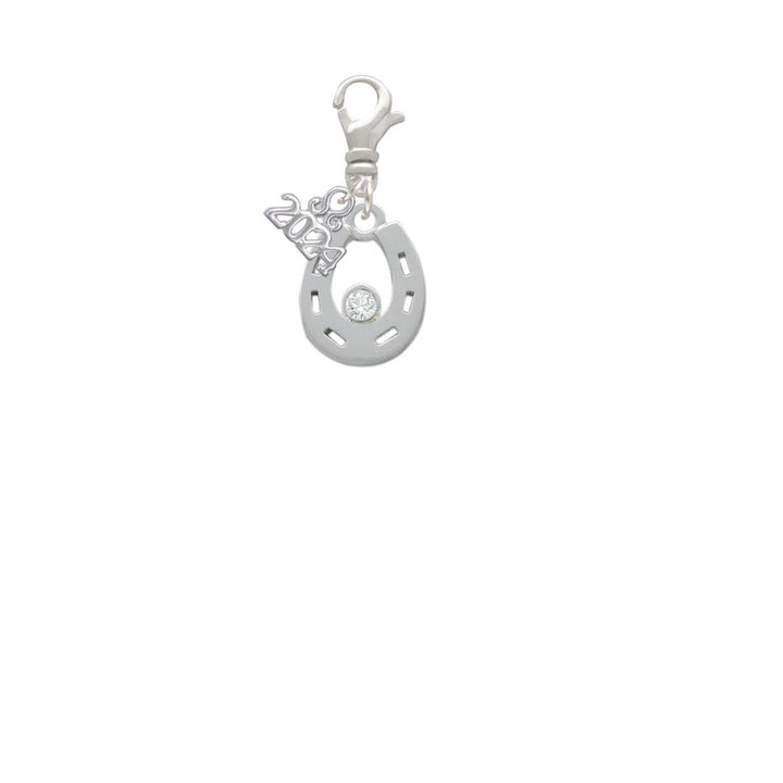 Delight Jewelry Silvertone Horseshoe with Clear Crystal Clip on Charm with Year 2024 Image 2