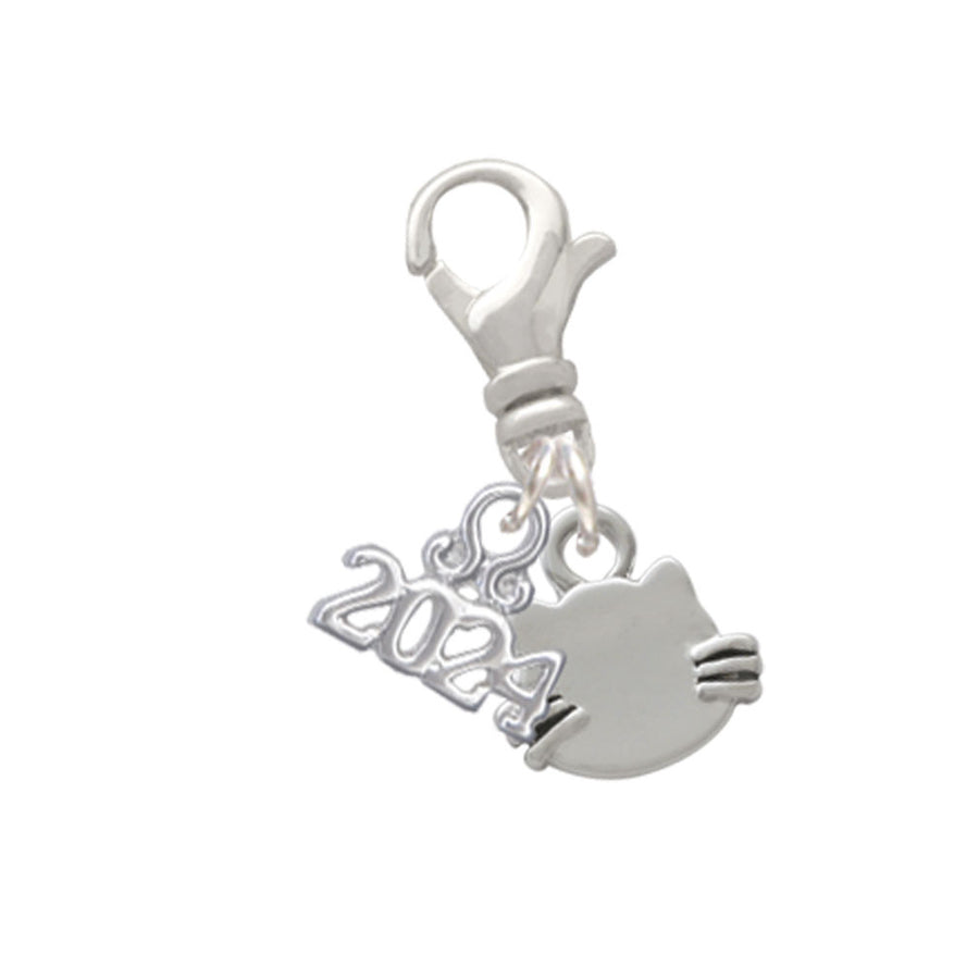 Delight Jewelry Silvertone Mini Cat Face with Whiskers Clip on Charm with Year 2024 Image 1