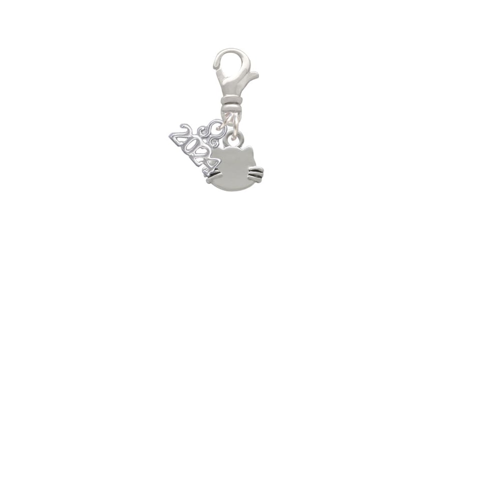Delight Jewelry Silvertone Mini Cat Face with Whiskers Clip on Charm with Year 2024 Image 2