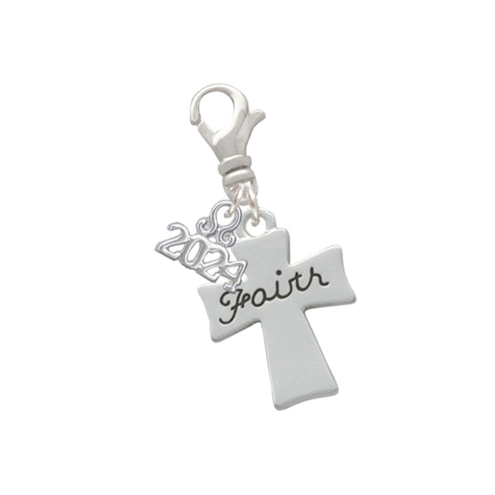 Delight Jewelry Silvertone Faith Flat Cross Clip on Charm with Year 2024 Image 1