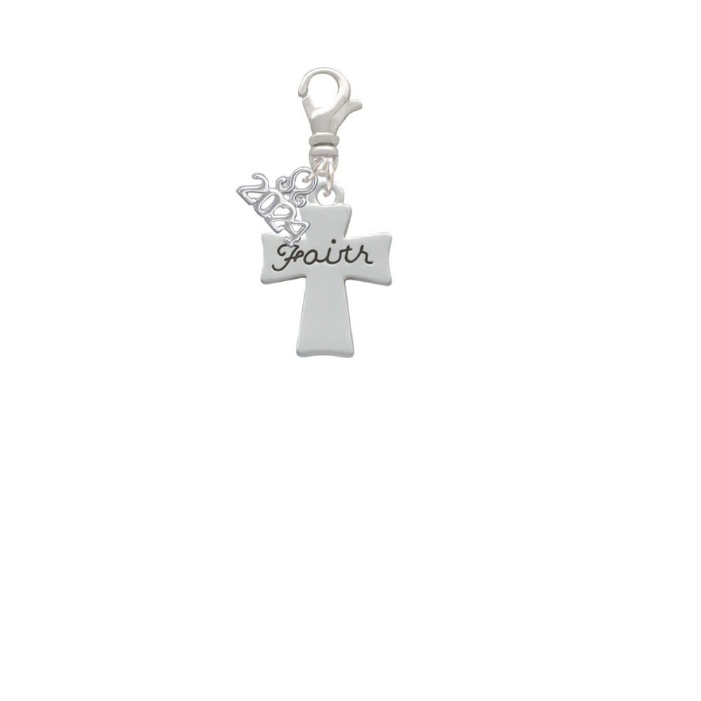 Delight Jewelry Silvertone Faith Flat Cross Clip on Charm with Year 2024 Image 2