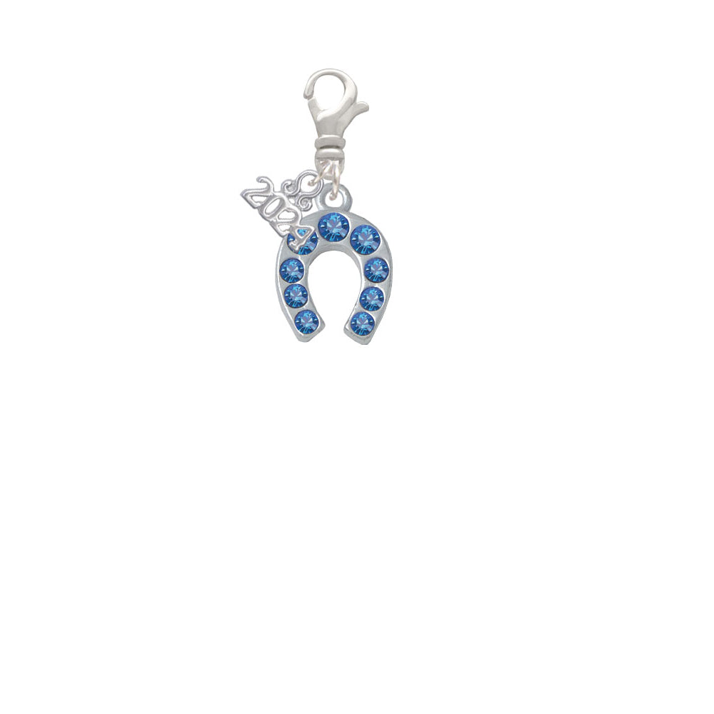 Delight Jewelry Silvertone Blue Crystal Horseshoe Clip on Charm with Year 2024 Image 2