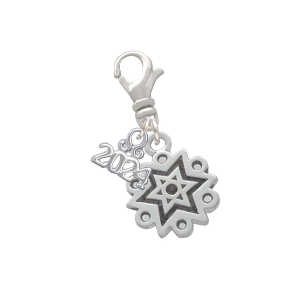 Delight Jewelry Silvertone Antiqued Snowflake Clip on Charm with Year 2024 Image 1