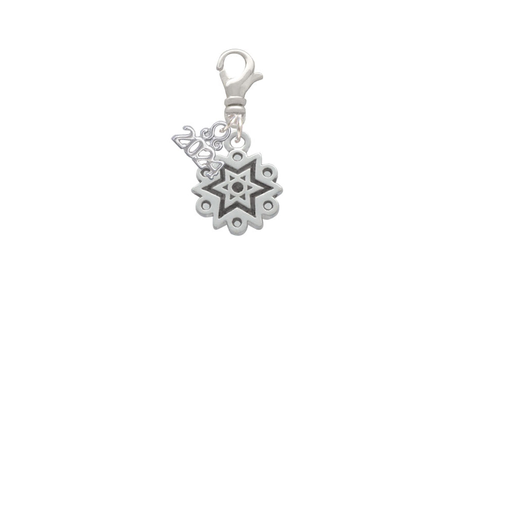 Delight Jewelry Silvertone Antiqued Snowflake Clip on Charm with Year 2024 Image 2