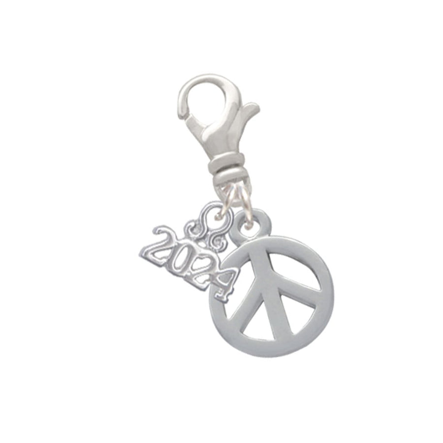 Delight Jewelry Silvertone Peace Sign Clip on Charm with Year 2024 Image 1