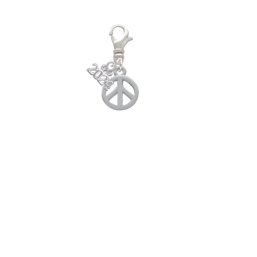 Delight Jewelry Silvertone Peace Sign Clip on Charm with Year 2024 Image 2