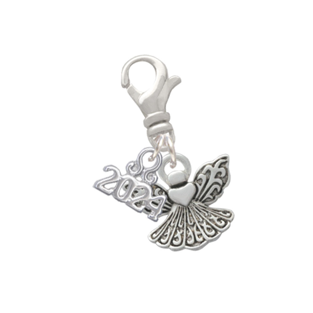 Delight Jewelry Silvertone Small Angel with Heart Clip on Charm with Year 2024 Image 1