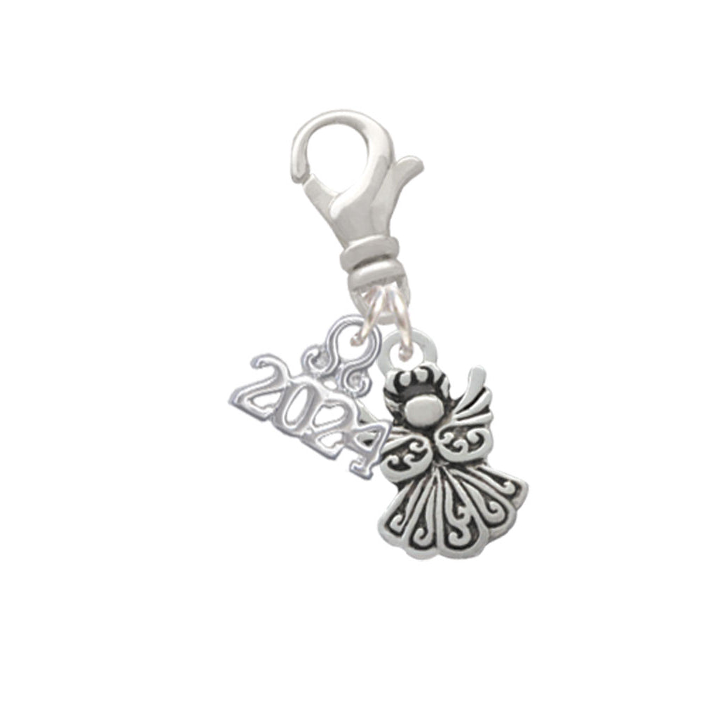 Delight Jewelry Silvertone Small Angel Clip on Charm with Year 2024 Image 1