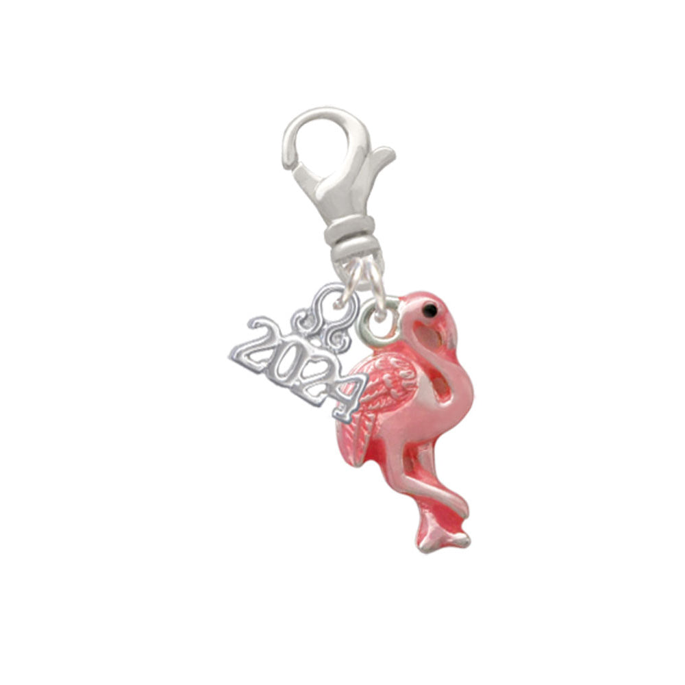 Delight Jewelry Silvertone Hot Pink Flamingo Clip on Charm with Year 2024 Image 1