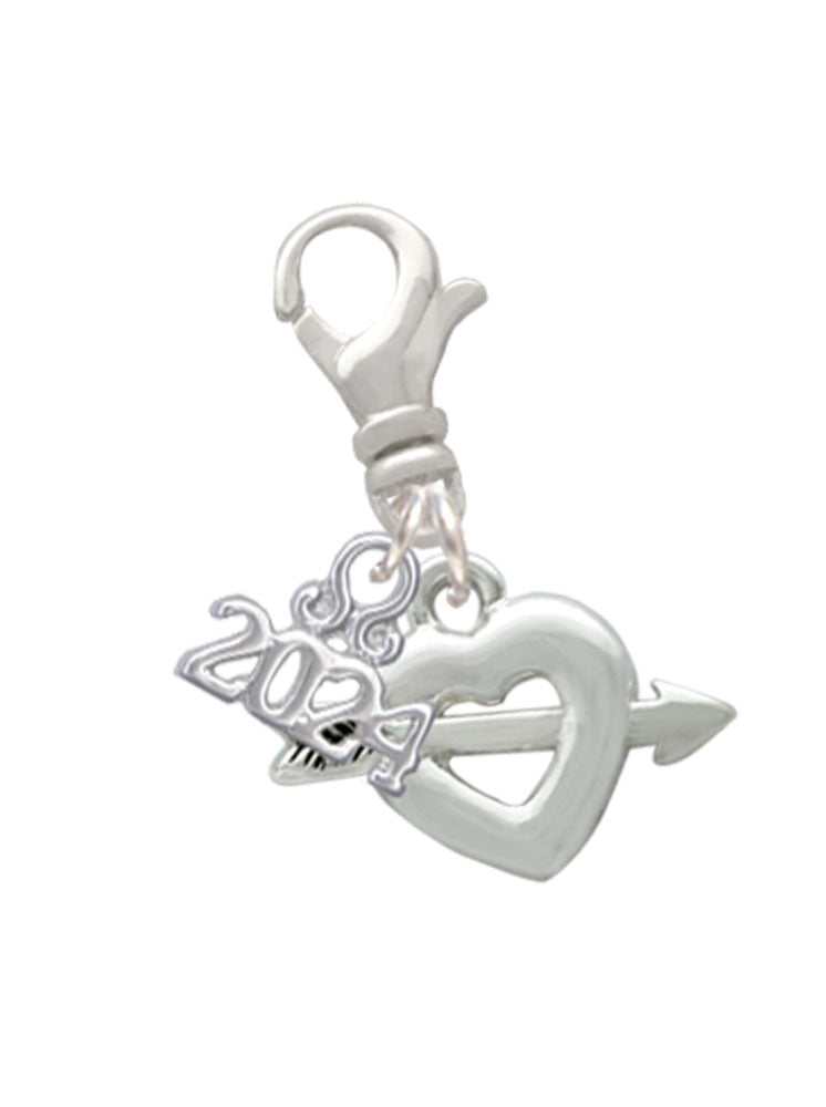 Delight Jewelry Silvertone Heart with Arrow Clip on Charm with Year 2024 Image 1