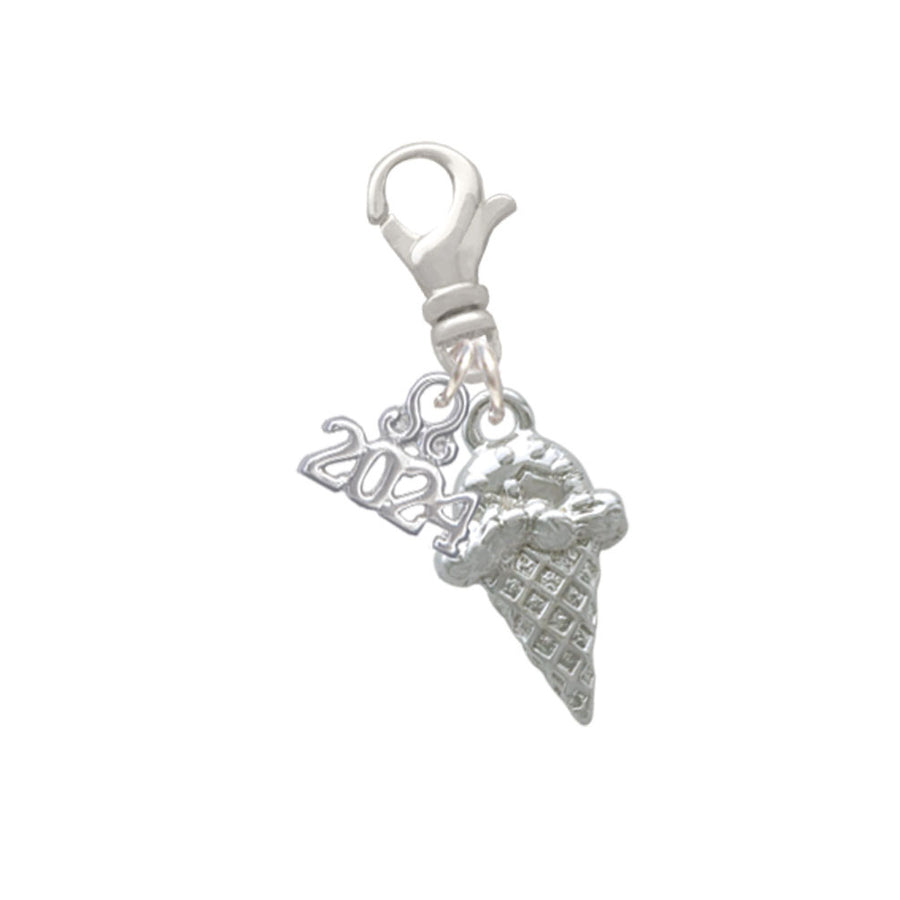 Delight Jewelry Silvertone Ice Cream Cone Clip on Charm with Year 2024 Image 1