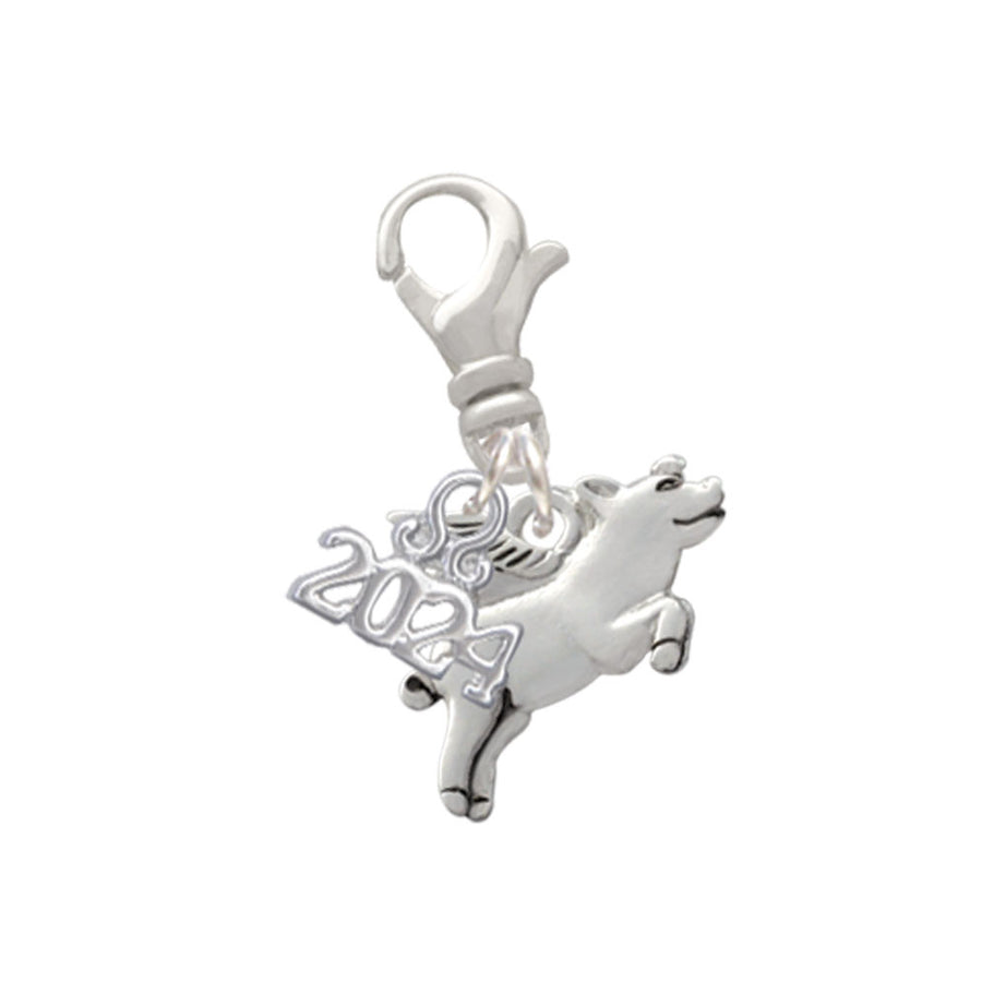 Delight Jewelry Silvertone Flying Pig Clip on Charm with Year 2024 Image 1