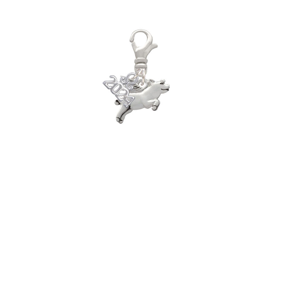 Delight Jewelry Silvertone Flying Pig Clip on Charm with Year 2024 Image 2