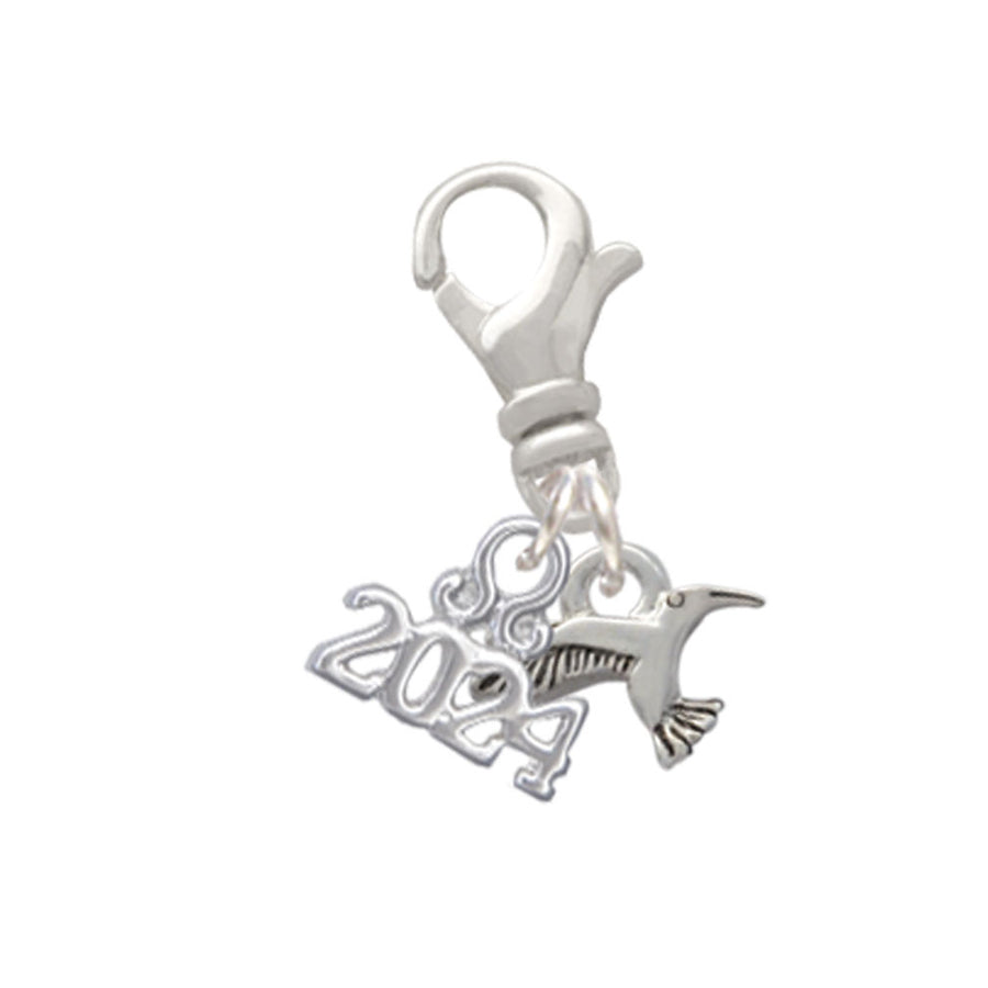 Delight Jewelry Silvertone Mini Hummingbird Clip on Charm with Year 2024 Image 1