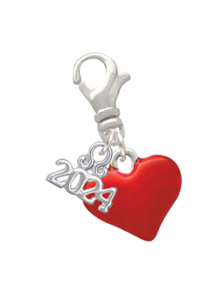 Delight Jewelry Silvertone 3-D Translucent Red Puff Heart Clip on Charm with Year 2024 Image 1