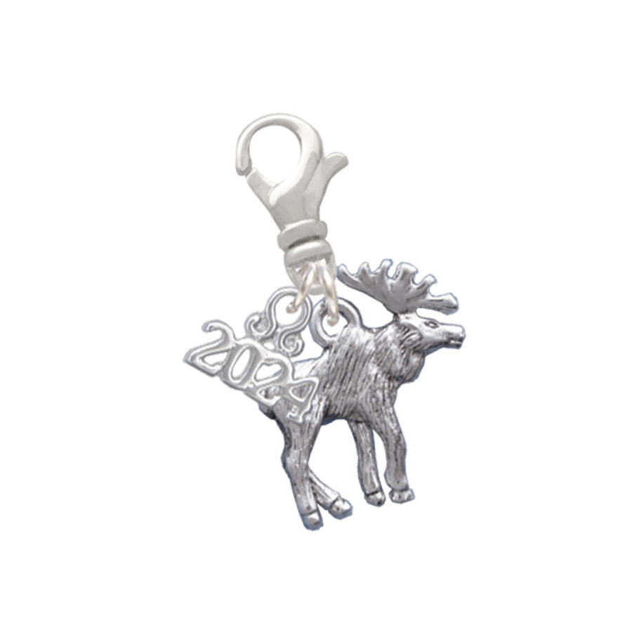 Delight Jewelry Silvertone Moose Clip on Charm with Year 2024 Image 1