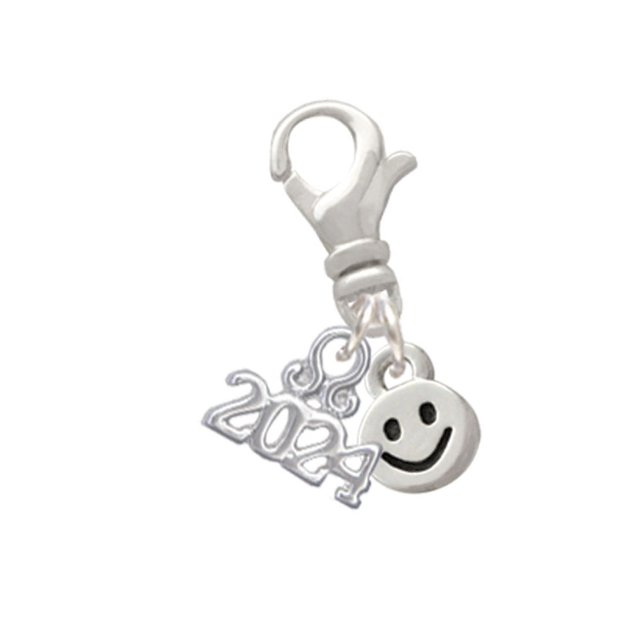 Delight Jewelry Silvertone Mini Smiley Face Clip on Charm with Year 2024 Image 1