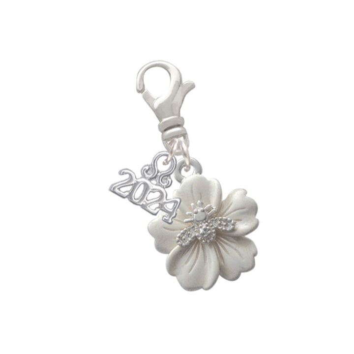 Delight Jewelry Silvertone Bee on White Flower Clip on Charm with Year 2024 Image 1