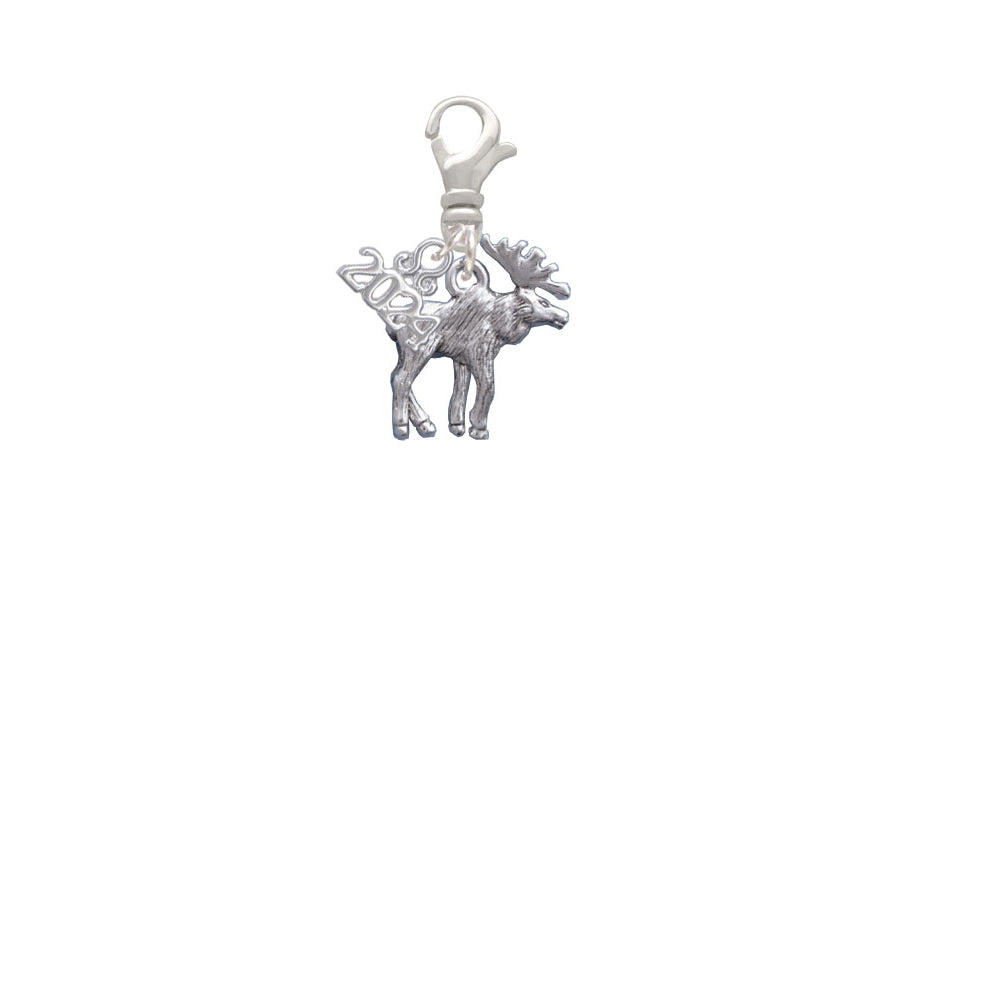 Delight Jewelry Silvertone Moose Clip on Charm with Year 2024 Image 2