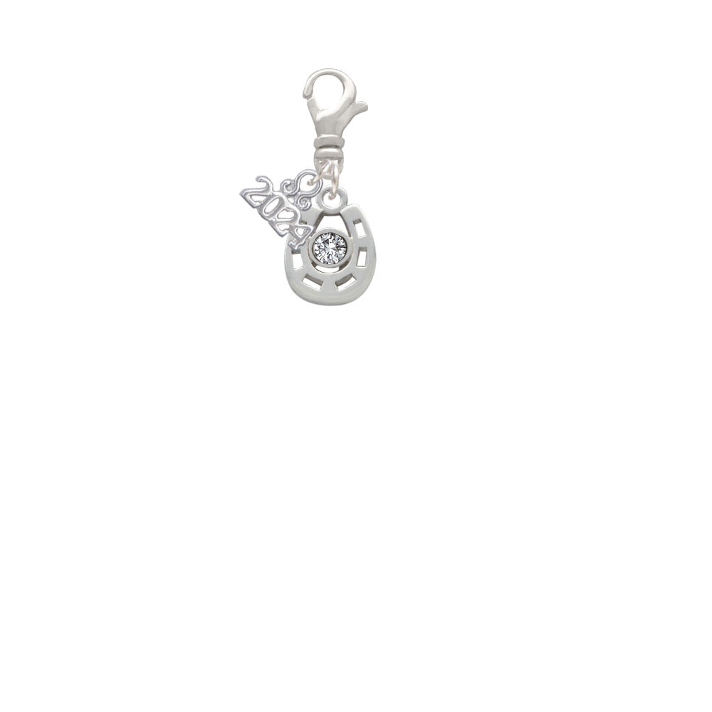 Delight Jewelry Silvertone Small Clear Crystal Horseshoe Clip on Charm with Year 2024 Image 2